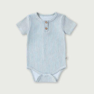 コットンブルーデザインロンパース　60cm～90cm