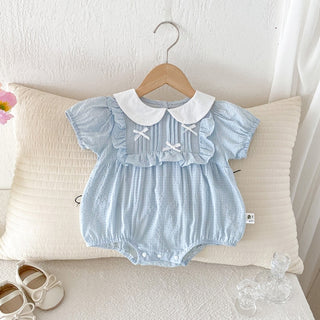 リボンリボンブルーロンパース　60cm～90cm