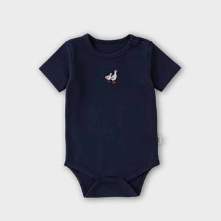 コットンブルーデザインロンパース　60cm～90cm