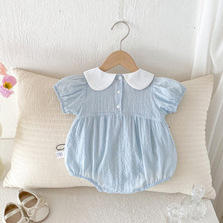 リボンリボンブルーロンパース　60cm～90cm