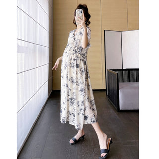 マタニティシフォンロングワンピース　M～2XL