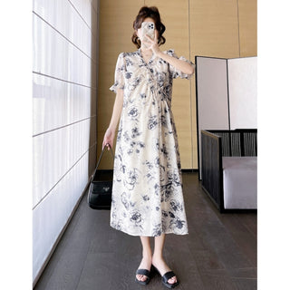 マタニティシフォンロングワンピース　M～2XL