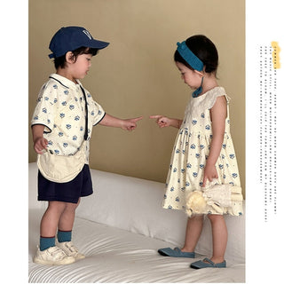 【リンクコーデ】コットンフラワーセットアップ＆ワンピース 80cm~150cm
